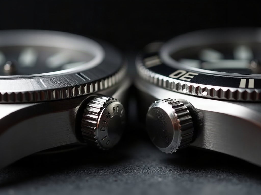 Two knurled steel bezel edges resting together