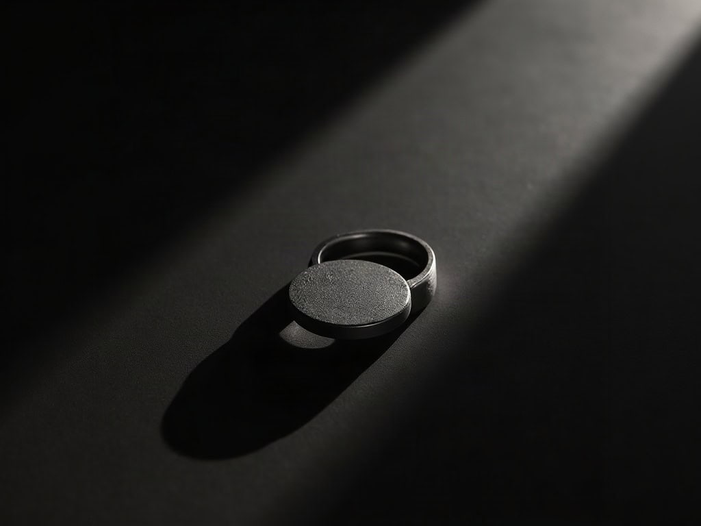 A plain steel ring and a polished disc on matte black