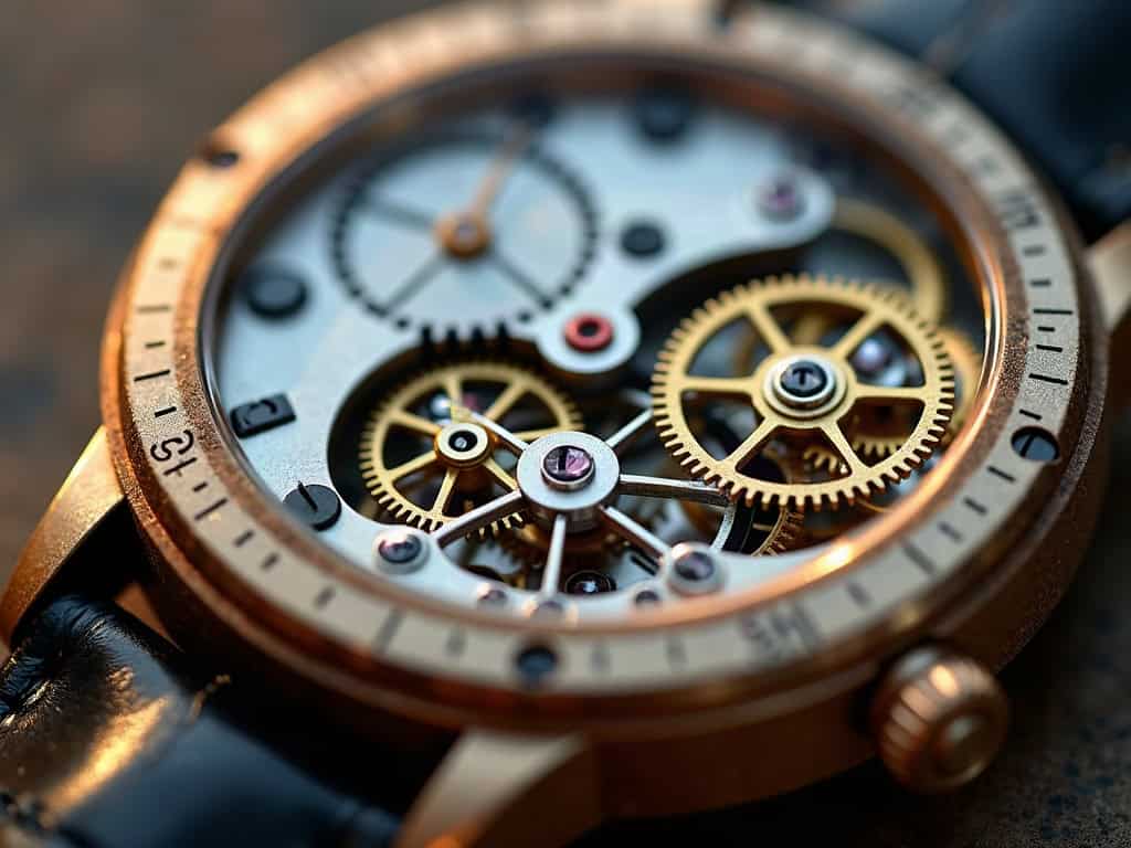 Macro of an exposed mechanical watch movement