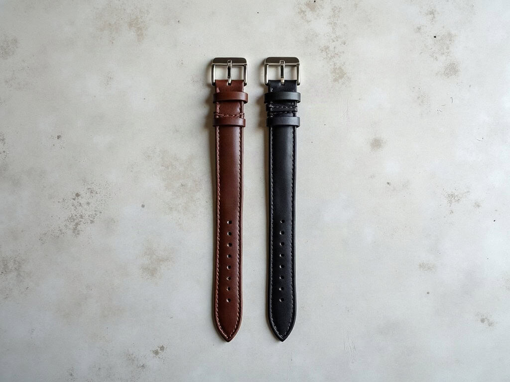 Two leather watch straps laid parallel