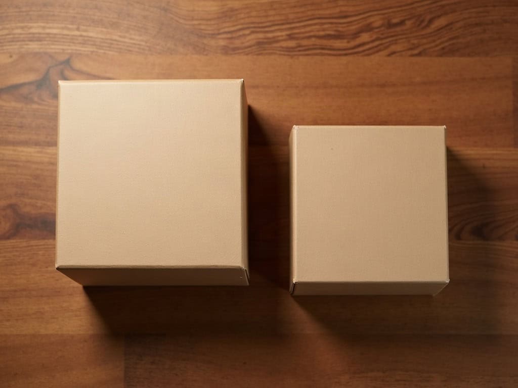 Two plain unmarked cardboard boxes of different sizes