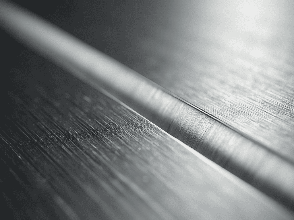 A polished bevel between two brushed steel surfaces