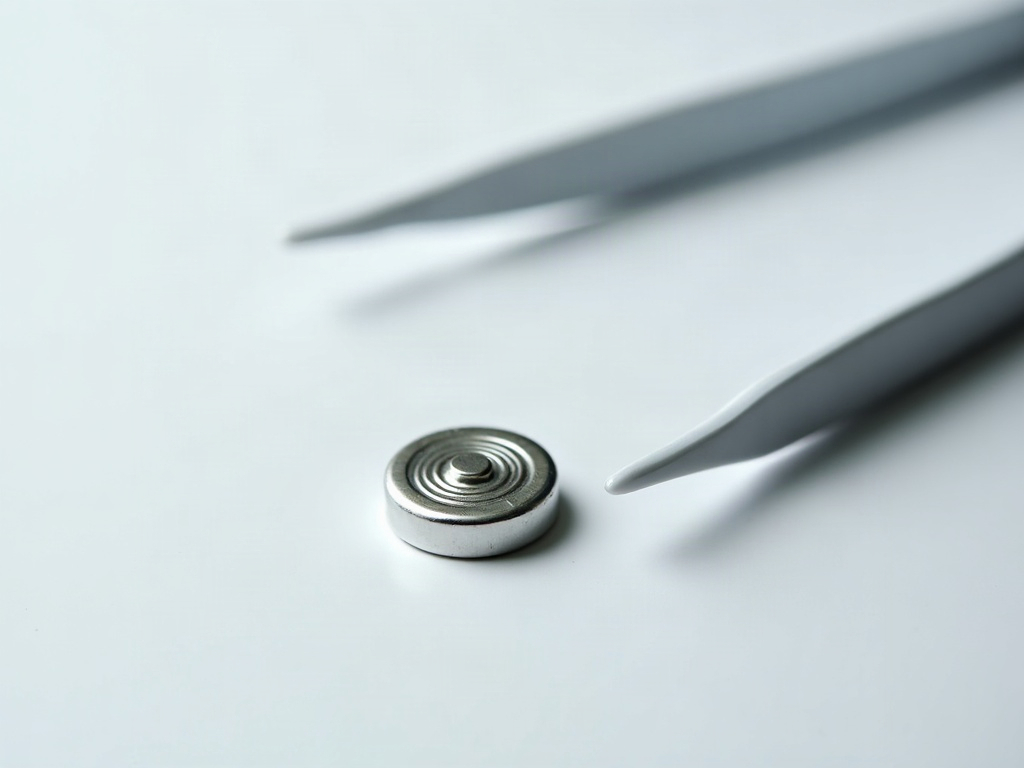 Macro of a silver watch battery cell