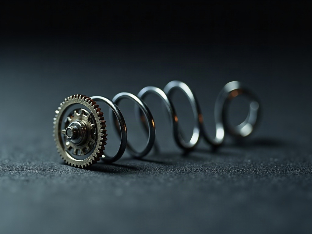 Macro of a coiled balance spring above a movement plate