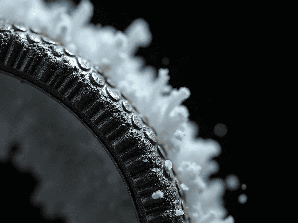Salt crystals and grit lodged in a knurled bezel edge