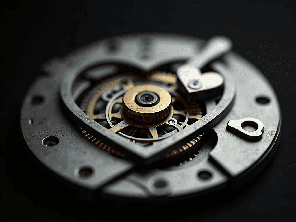 A heart-shaped chronograph reset cam on a movement plate