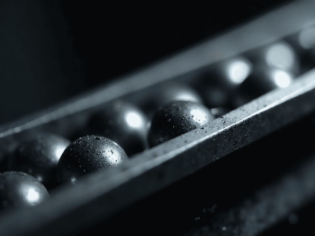 A tiny ball bearing race with individual steel balls