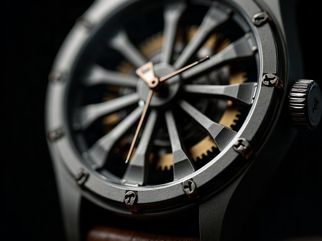 An open-worked watch movement seen through the dial