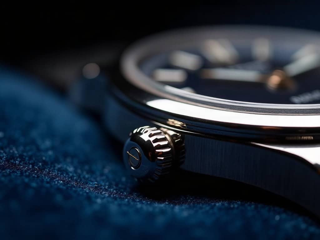 Macro of a sapphire crystal edge and chamfered case band