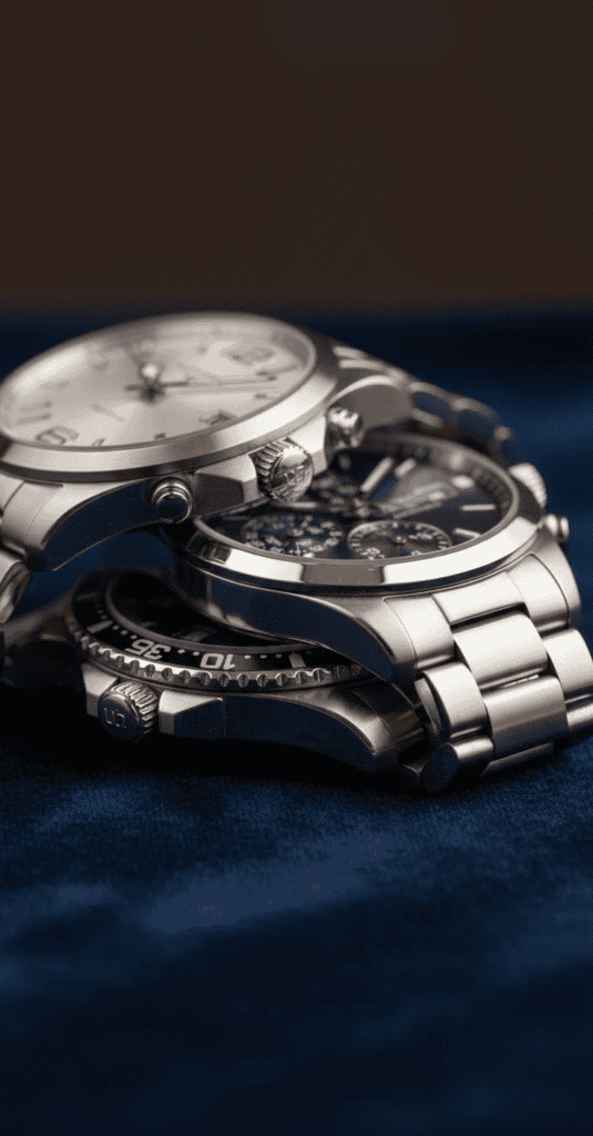 Three Longines watches on navy velvet