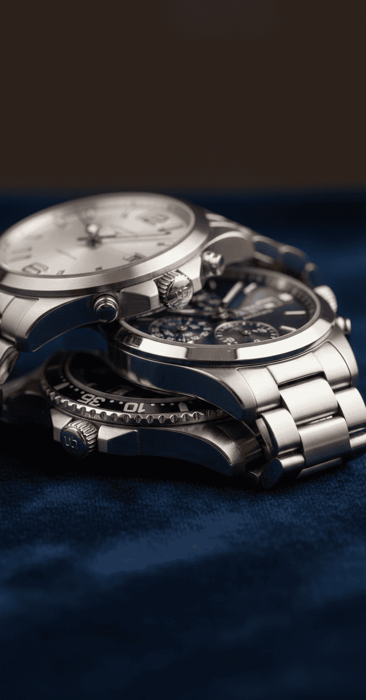 Three Longines watches on navy velvet