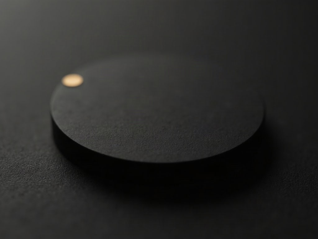 A matte black disc with one polished gold dot near the upper edge