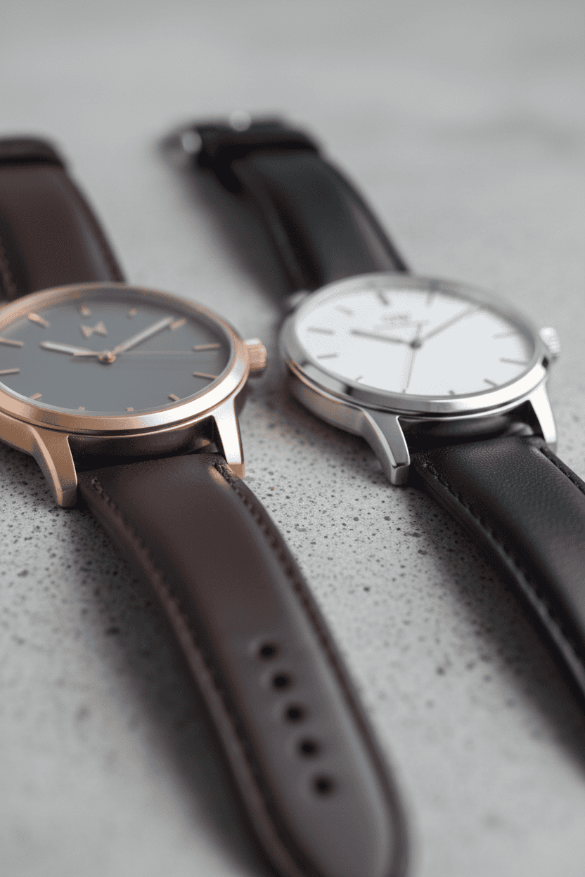 An MVMT and a Daniel Wellington watch side by side