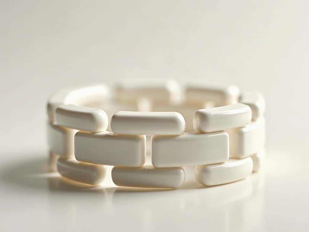 Macro of a cream white high-tech ceramic watch bracelet